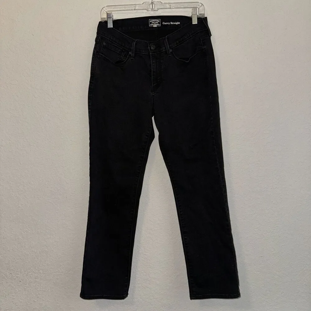 Levis Jeans Women's 10S W30 x L30 Black Denim Cotton 5-Pocket Curvy Straight Leg
